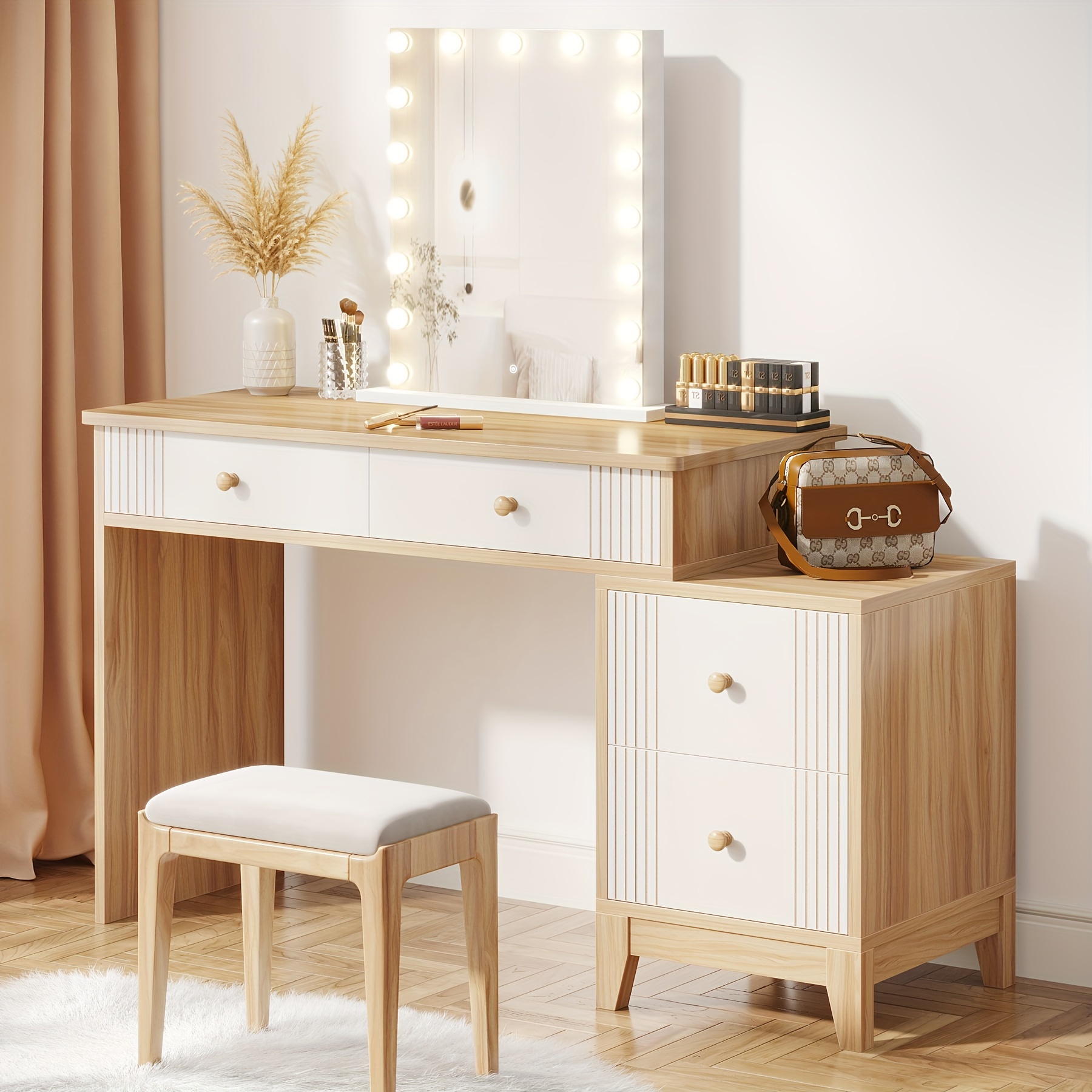 

51-inch Makeup With 4 Large Drawers, Modern Dressing Table Set For Makeup Room, Bedroom (without Mirror, Light )