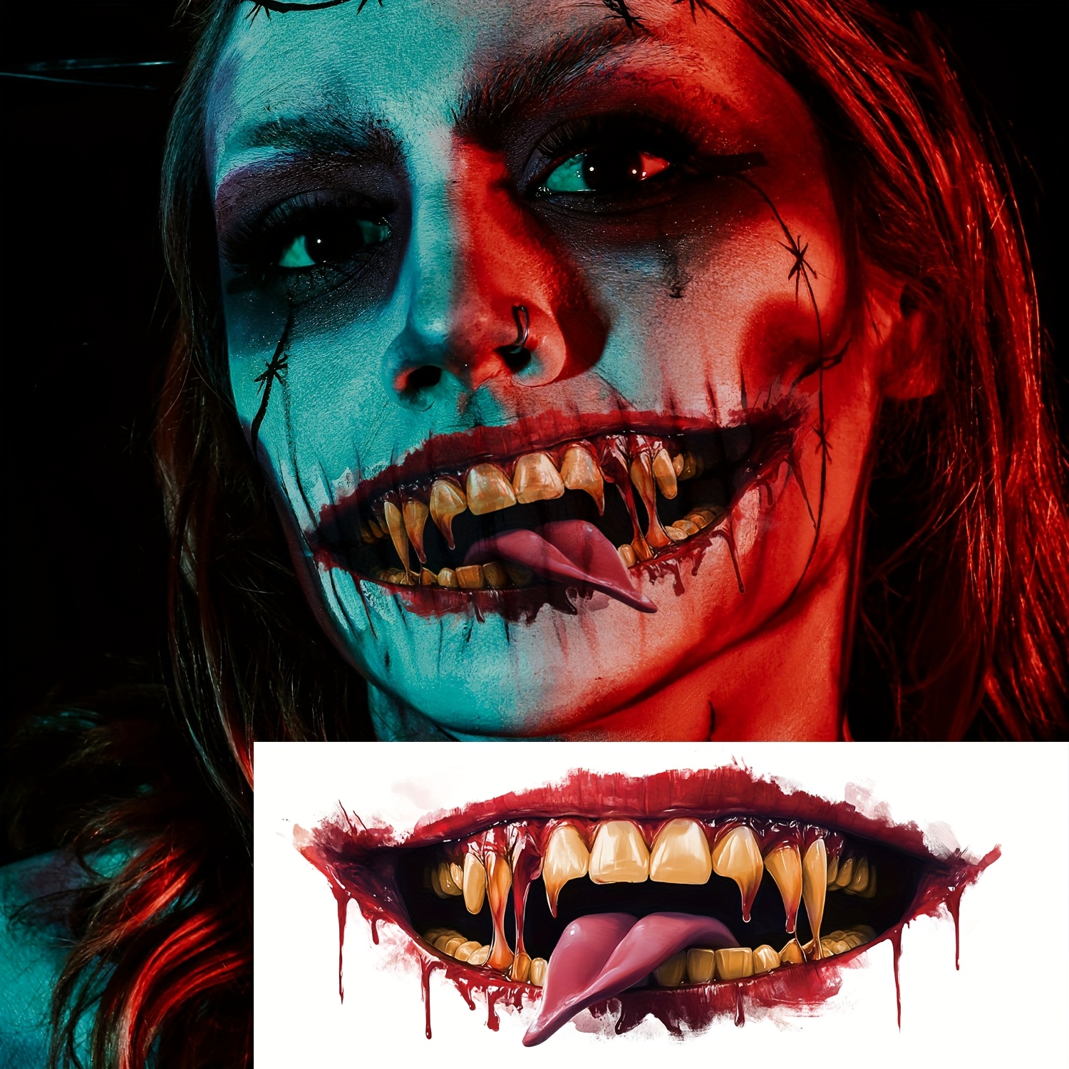 10pcs Realistic Temporary Monster Mouth Tattoos for Halloween Parties