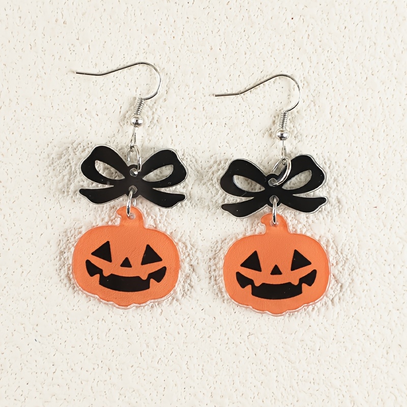 Women's Cute Evil Pumpkin Black Bow Knot Acrylic Earrings