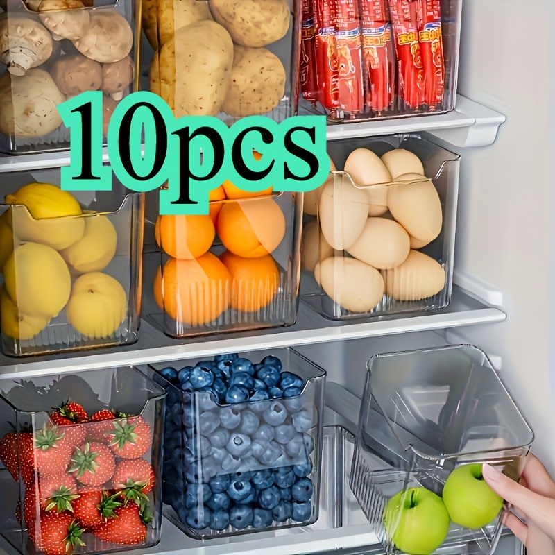 TEMU 10pcs Transparent Refrigerator Organizer Bins - For Fruits, Vegetables And Snacks - Space- Kitchen Essentials