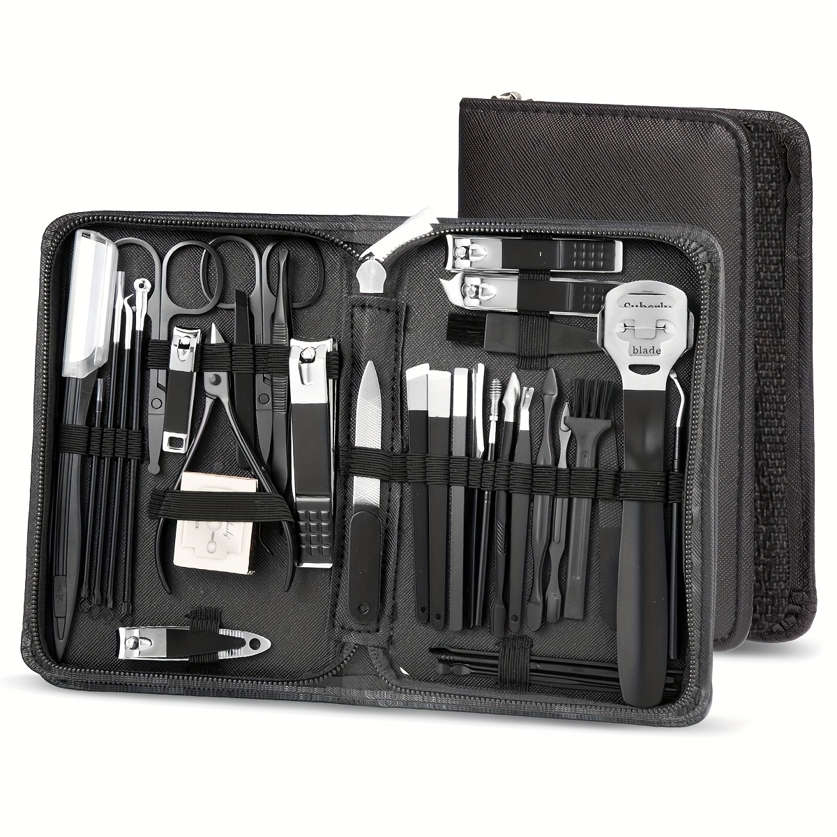 Image of 36pcs Black Stainless Steel Nail Clipper Cutter Kit, Manicure, Pedicure Scissors, Tweezers Nail Tools, Kit, Hand And Tools Nail Tool Set, Nail Clipper Set, Nail Care Tools &