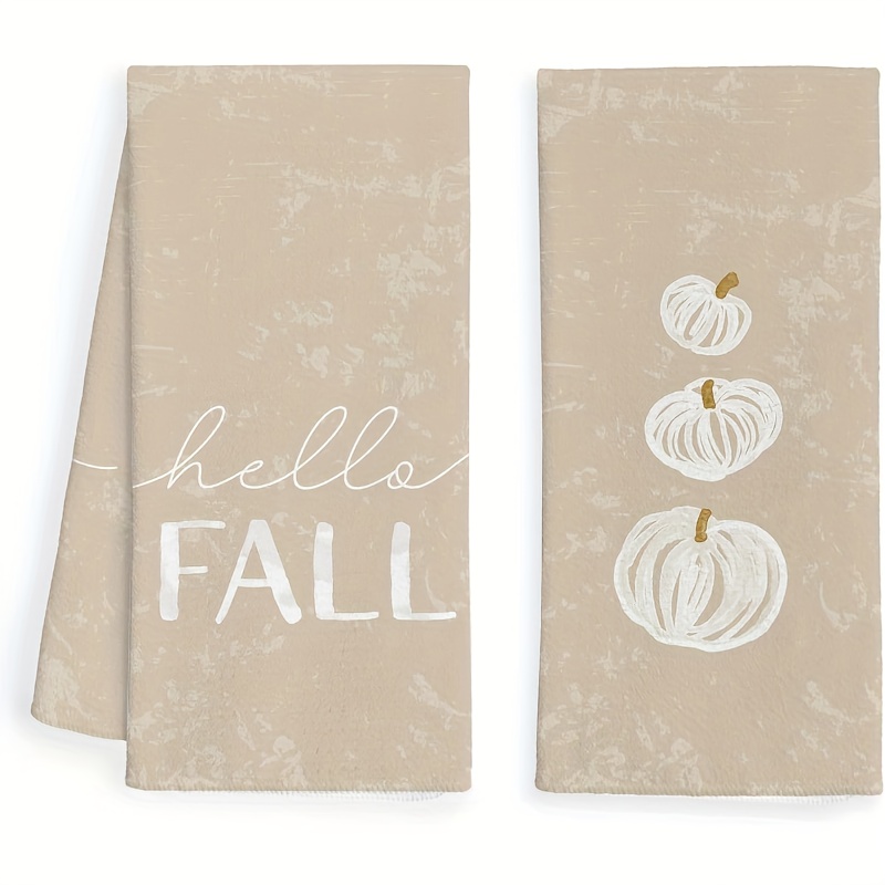 TEMU 2pcs Polyester Kitchen Towels, 2pcs Set, Elliptical Towels, Featuring Autumn Pumpkin Design, Ideal For Home Decoration - Modern Autumn Style