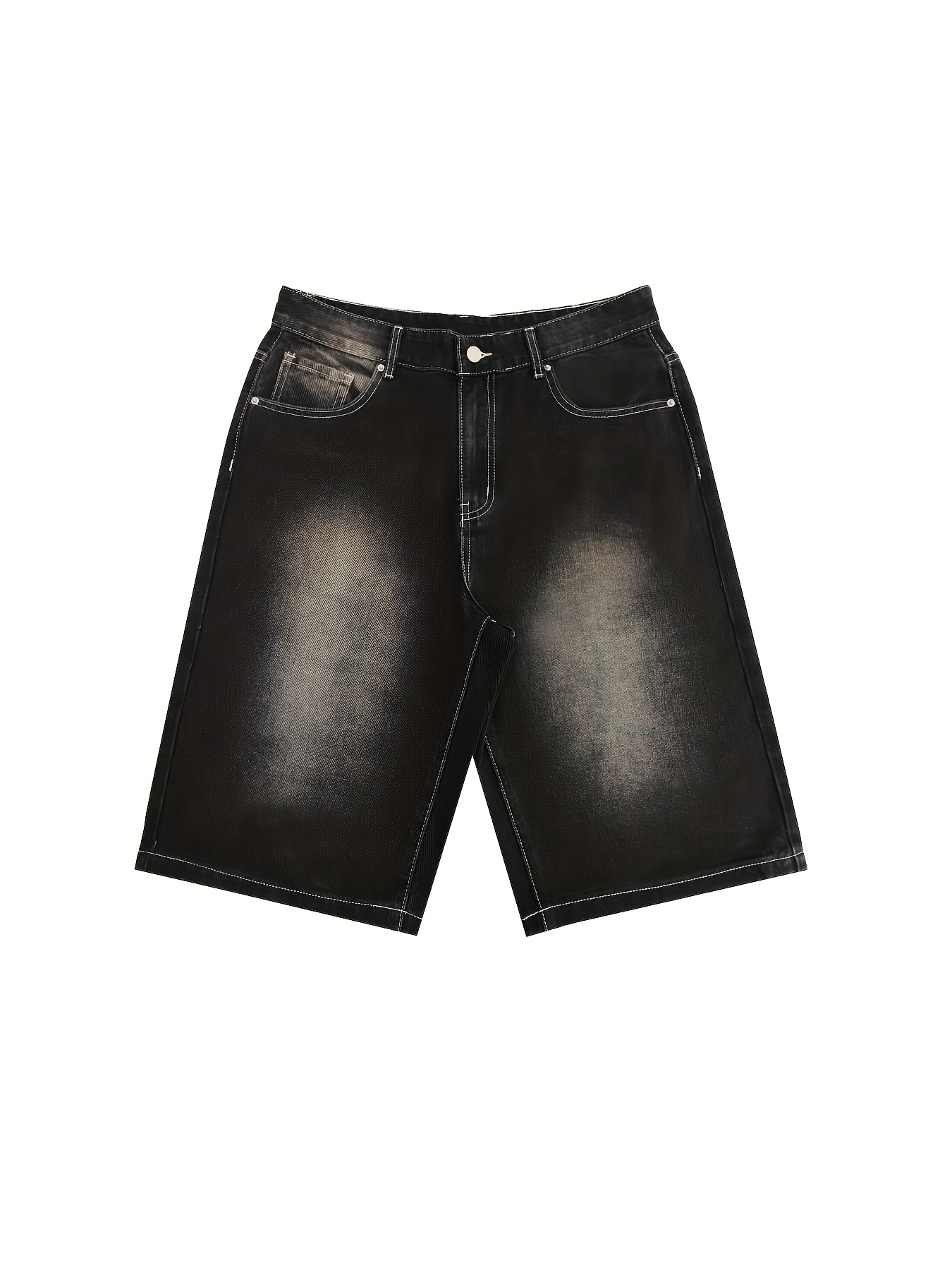 men's loose fit washed denim shorts street style thigh - Temu