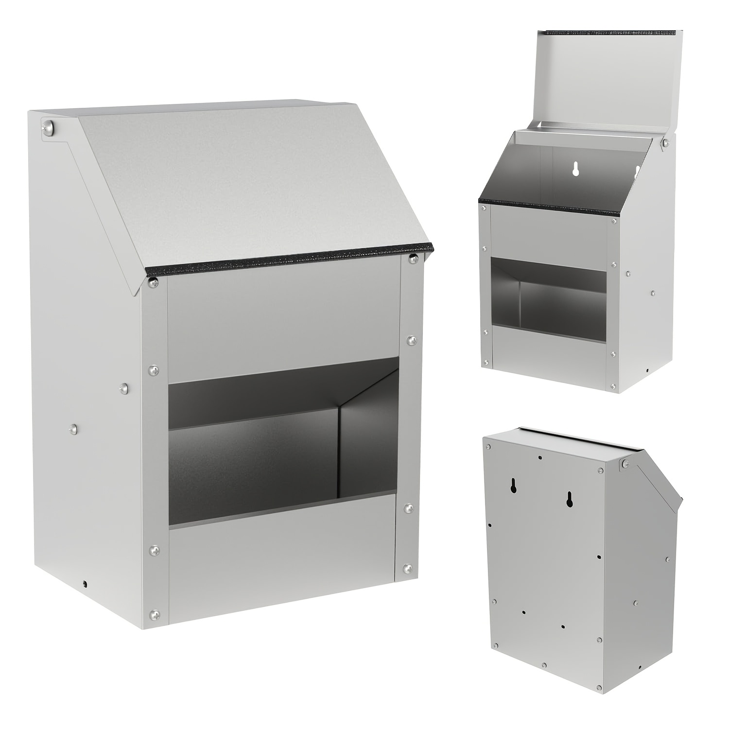 Image of 4.5 Kg Automatic Chicken Feeder, Galvanized Steel Chicken Feed Dispenser, Covered Poultry Feed Dispenser, With Wall-mount Bracket And Additions, Suitable For Chickens, Ducks, And Other Poultry
