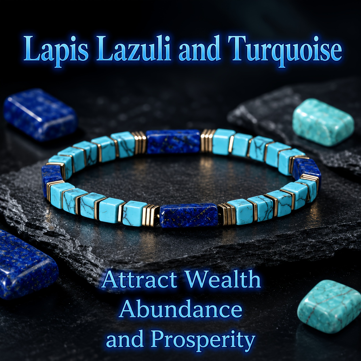 TEMU 1pc Natural Turquoise With Square Tube Bracelet, Metal Spacer, Vintage Unisex Stackable Stone Accessory Gift