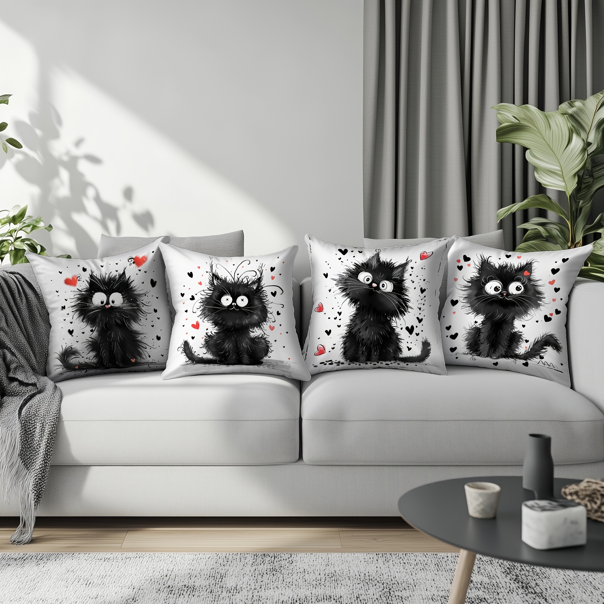 

4- Cat Cushion Covers, 45x45cm, , , , , , For , Bedroom, , Sofa Decor, Car Cushions