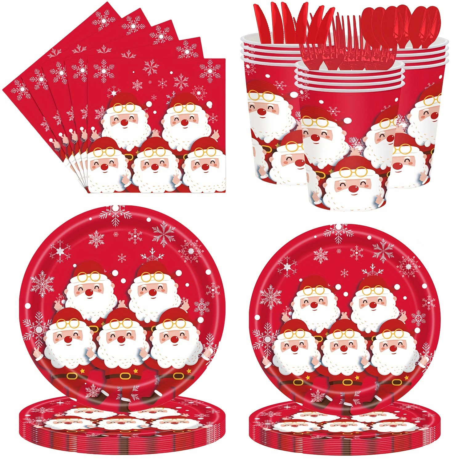 

117pcs Christmas Dinnerware Set For 16 Christmas Plates And Disposable Knives Forks Tableware Supplies For Decoration