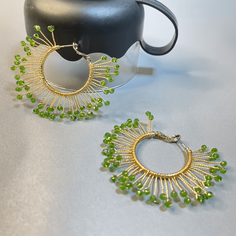 Women's Handmade Crochet Twisted Wire-Wrapped Round Ear Studs Earrings
