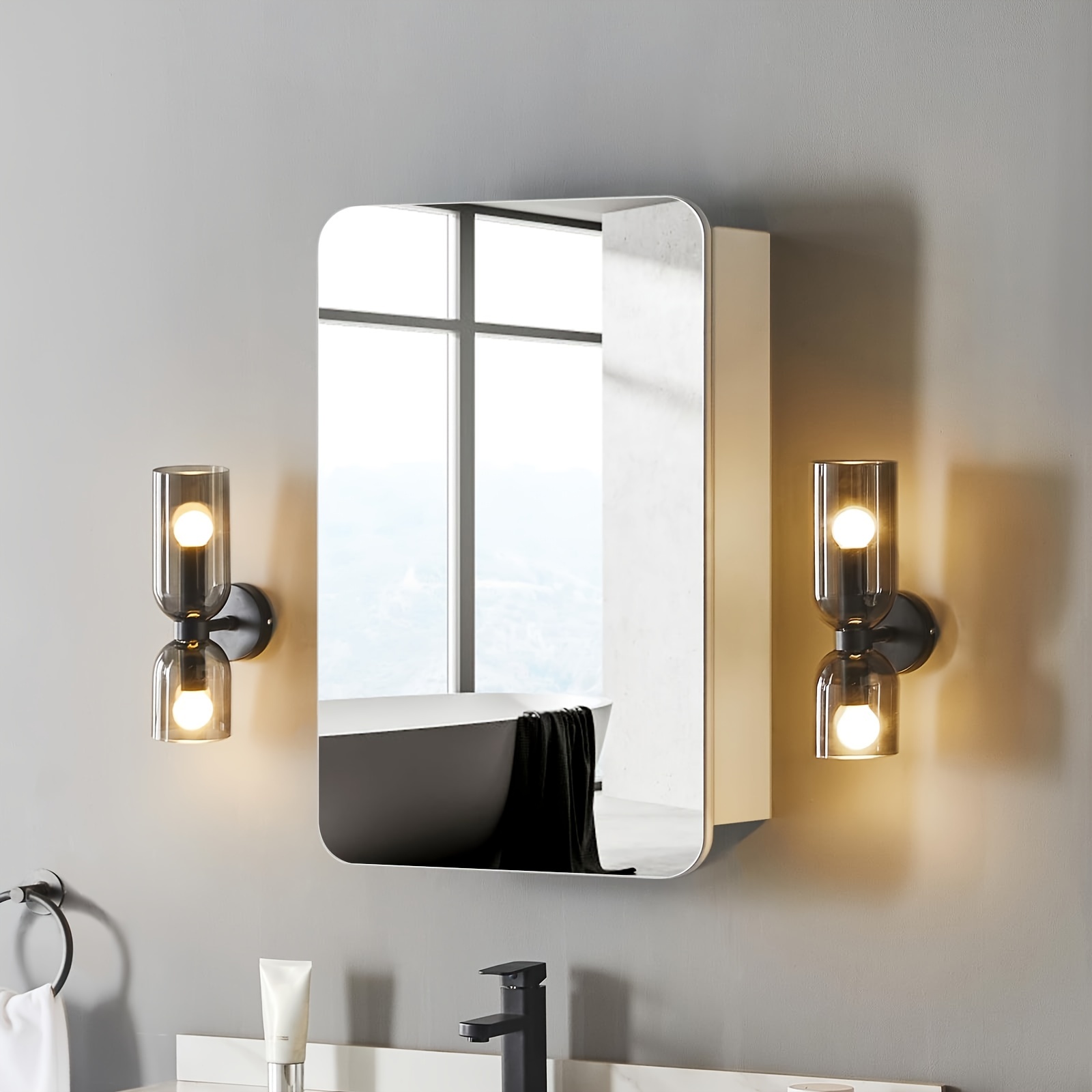 TEMU 1 Door Bathroom Mirror Cabinet Wall Mounted Bathroom Cabinet With 3x Magnification Round Mirror Storage Shelves Modern Mirror Cabinet For