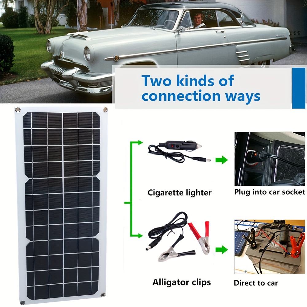 OYMSAE - Cargador de batería solar portátil de 30 W/12 V, con panel solar  de 30 W y 12 V, enchufe para encendedor de cigarrillos y clip de cocodrilo