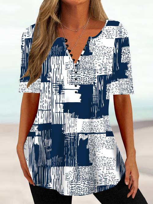 item picture plus size popular size random print v neck short sleeve top loose fit for a look fashionable womens plus size clothing for spring and summer