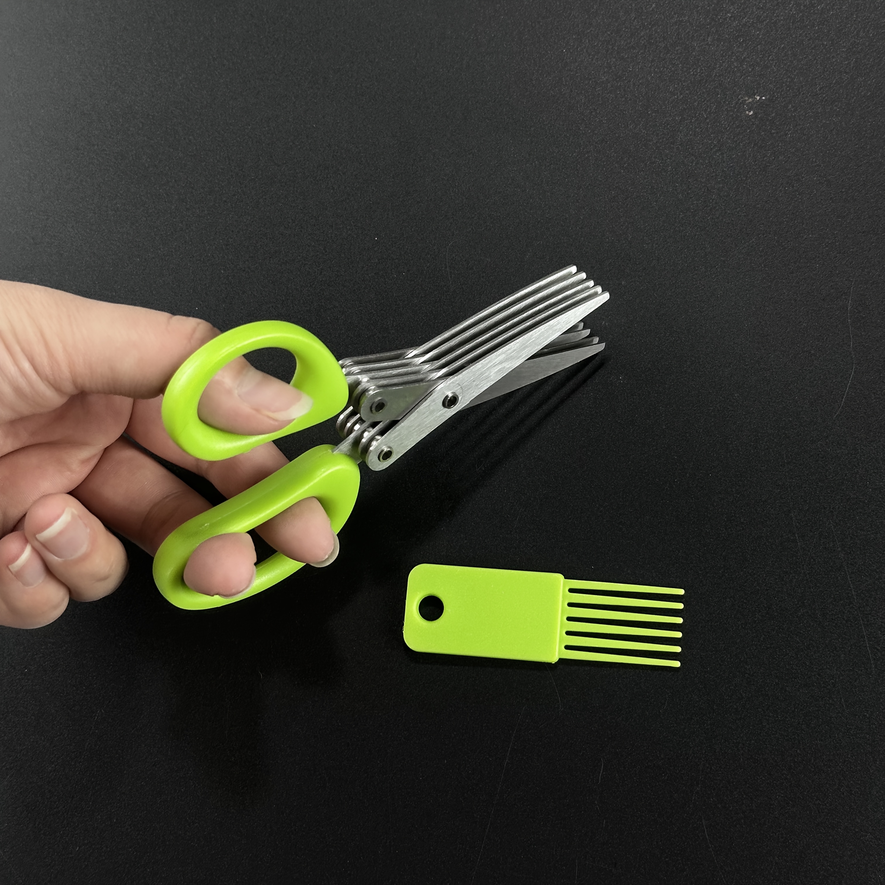 TEMU 2pcs 5-layer Stainless Steel Scallion Scissors (scissors And Cleaning Brush), Multifunctional Kitchen Shears For Cutting Vegetables, Seaweed And