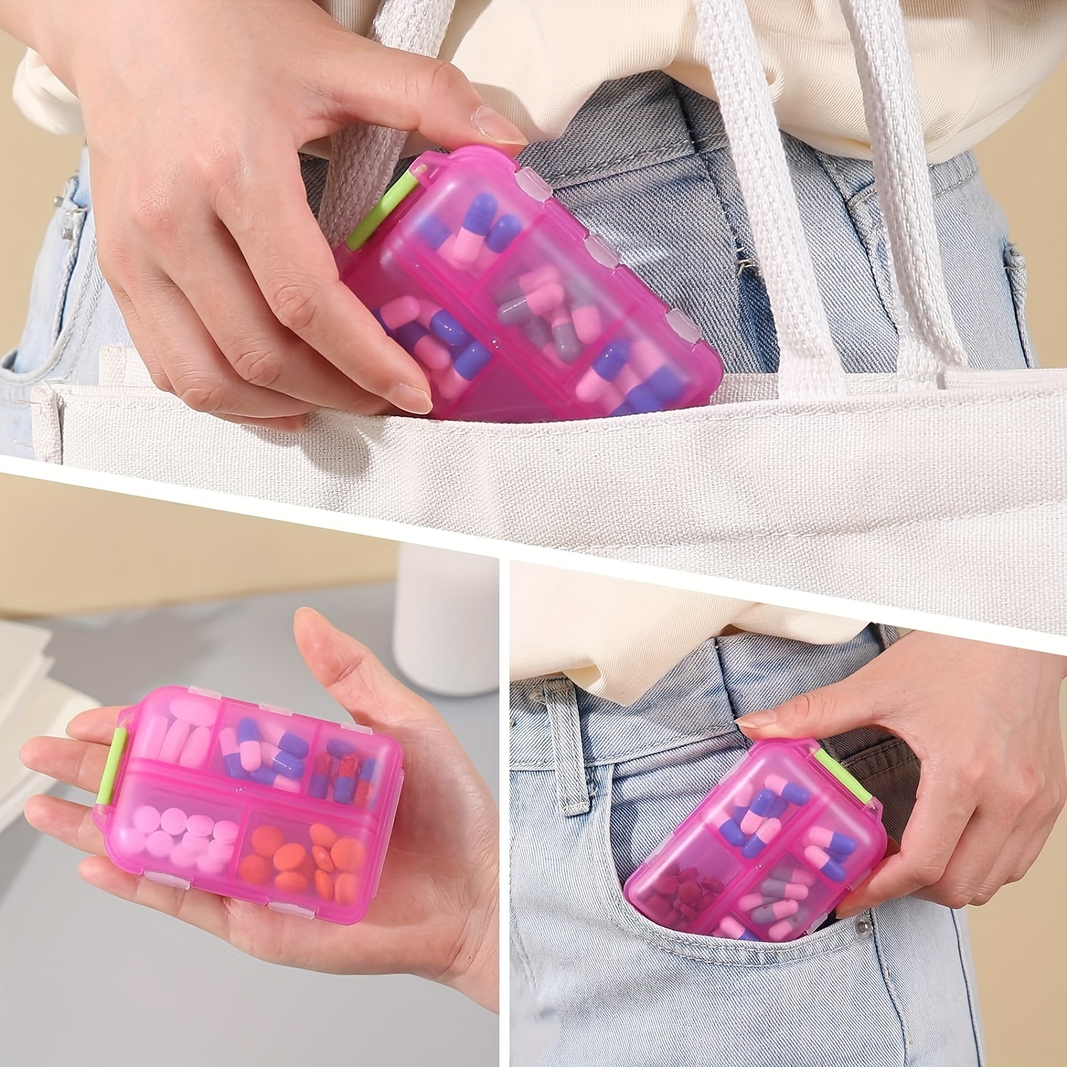 Travel Pill Organizer, 10-Compartment Compact Case