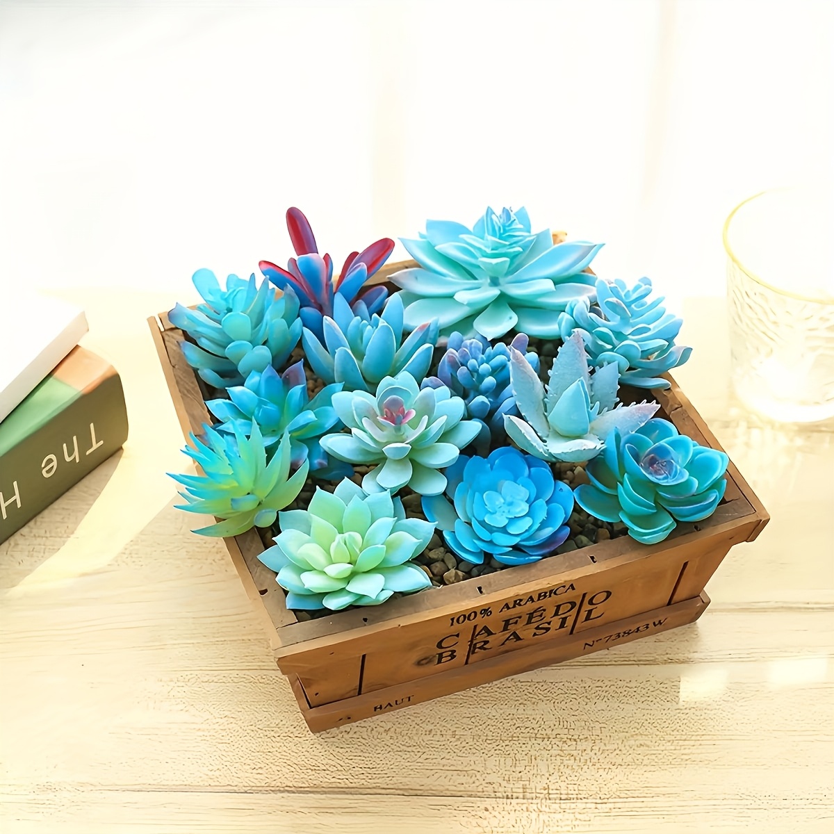 35pcs blue faux velvet succulents random 6pcs set velvet   artificial succulents plant ornaments creative flower pot additions   living room desktop decoration
