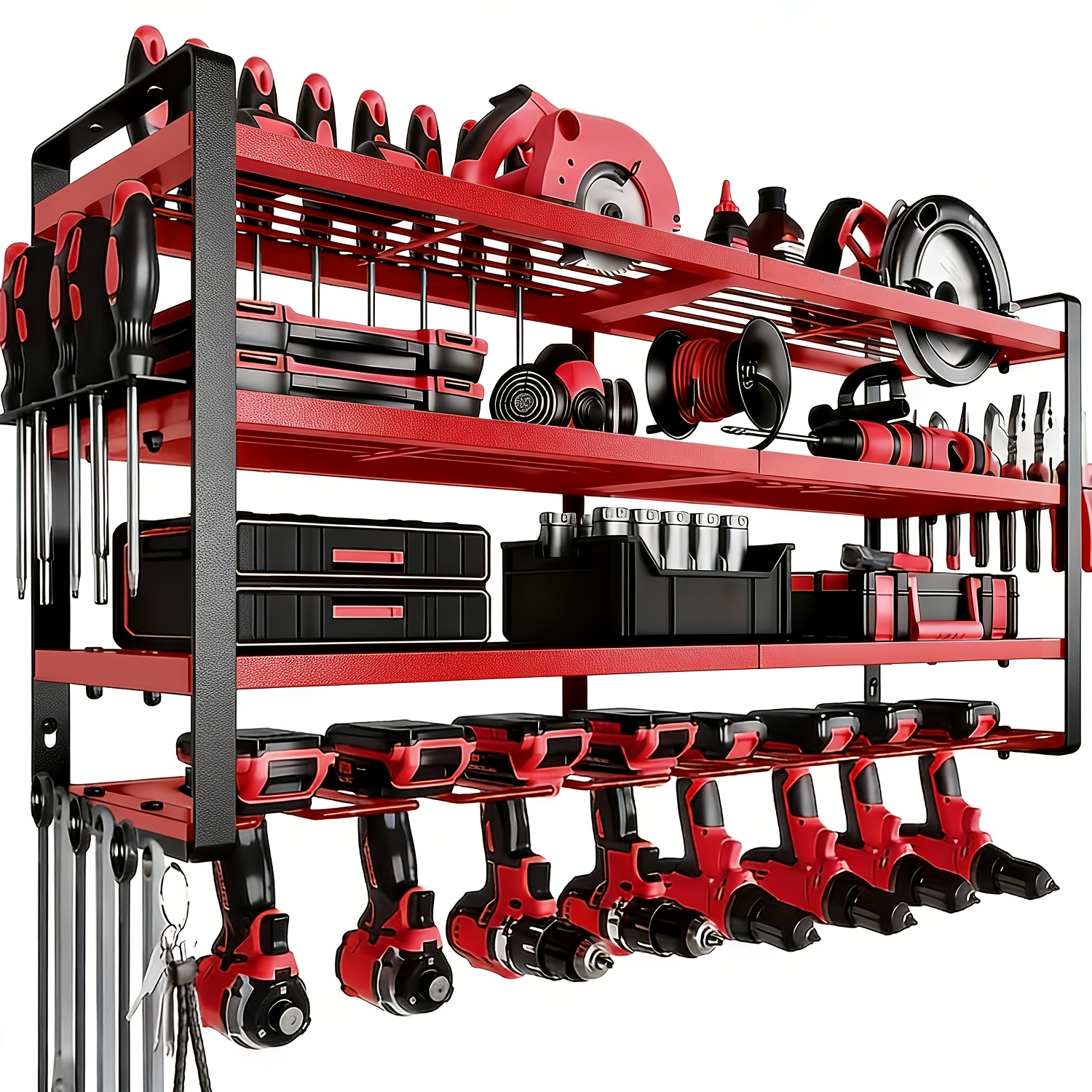 Wall-Mounted Electric Tool Organizer, 4-Tier Wireless Tool Storage with 8 Drill Bit Holders, Practical Garage Rack, Gift for Men, Boyfriends, Husbands, and Partners - Valentine's Day Gifts, Storage Racks 13 Wall-Mounted Electric Tool Organizer, 4-Tier Wireless Tool Storage with 8 Drill Bit Holders, Practical Garage Rack, Gift for Men, Boyfriends, Husbands, and Partners - Valentine's Day Gifts, Storage Racks