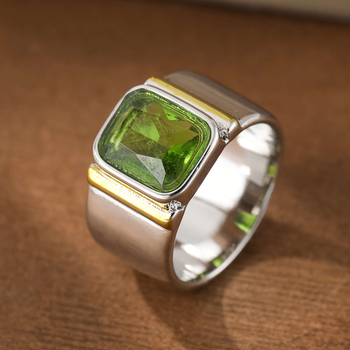 Women's Retro Square Green Zirconia Ring, Stylish Gift