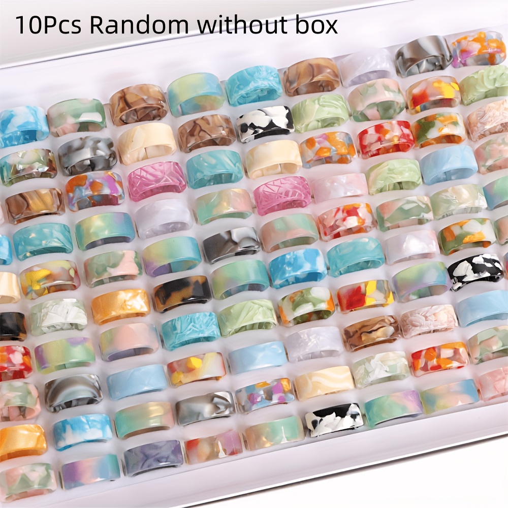 Image of 10pcs Opp Bagged Random Shipment Fashion Texture Gradient Wave Opening Resin Rings For Women Summer Beach Jewelry Party Additions Gifts