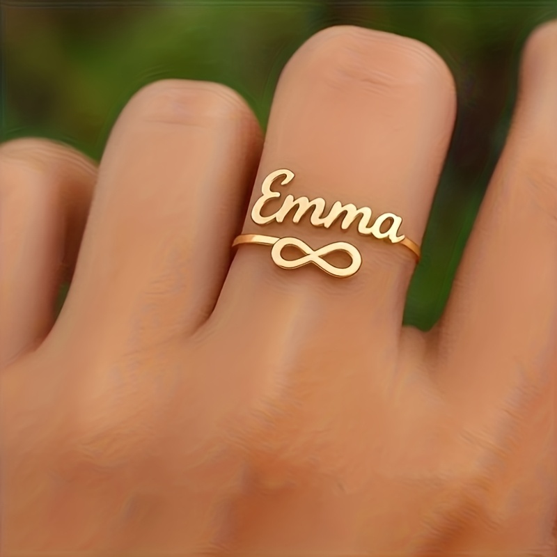 TEMU Bague ouverte personnalisée en acier inoxydable doré avec symbole de et nom, bague avec nom personnalisé, bijou personnalisé cadeau, cadeau