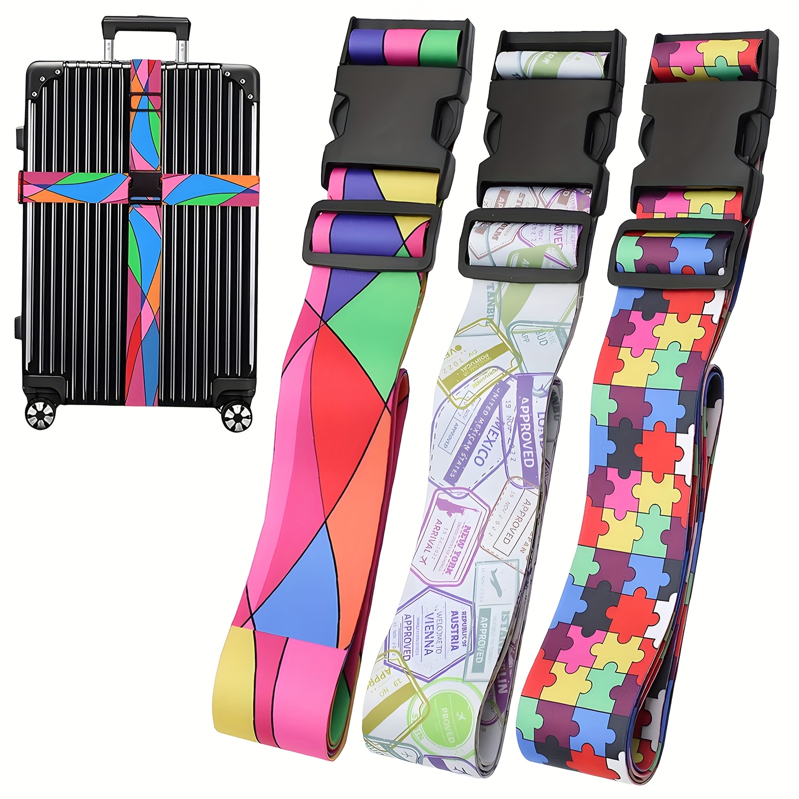 

1pc Adjustable Luggage Strap 71x2" - Polyester Suitcase Belt -release , Puzzle Piece & Abstract Designs - Travel Accessory For 20-28" Suitcases, Luggage For Travel