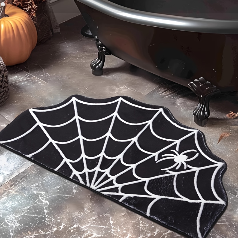 

Spider Web Doormat - Non-slip, Machine Washable, Polyester Fiber, Gothic Plush Area Rug For Bathroom, Kitchen, Front Porch - Indoor Spooky Cobweb Throw Rug Decor