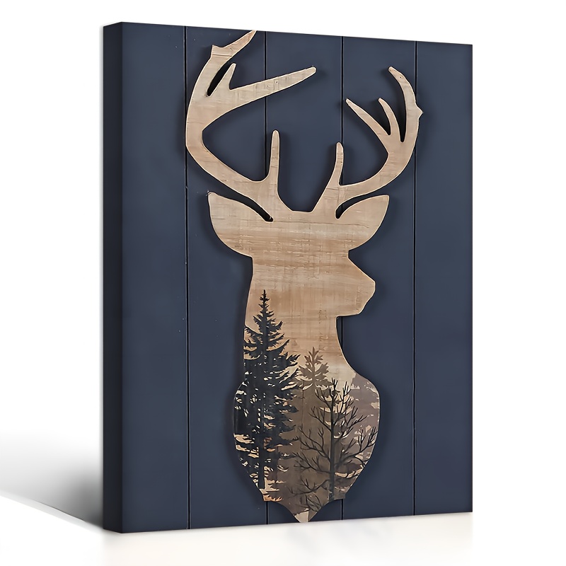 

1pc Wooden Framed Canvas Painting, Cabin Wall Decor, Decorative Deer Wood Framed Forest Mountain Woodland Wildlife Elk Animal Picture Art Print Bathroom Decor Room & Bedroom, 11.8inch*15.7inch