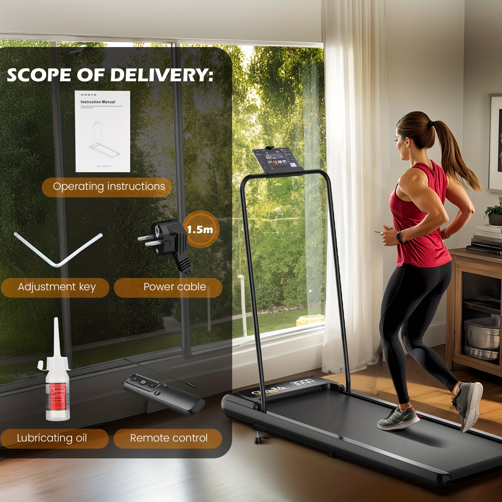 2-in-1 Folding Treadmill, 0.60 Hp Silent DC Motor, Speed 2-8km/h, 4 Levels Of Incline Adjustment, LED Display (time Speed Distance Calories), APP And Remote Control, 100kg Weight Capacity, Compact Home/office Gym Equipment, Without Battery