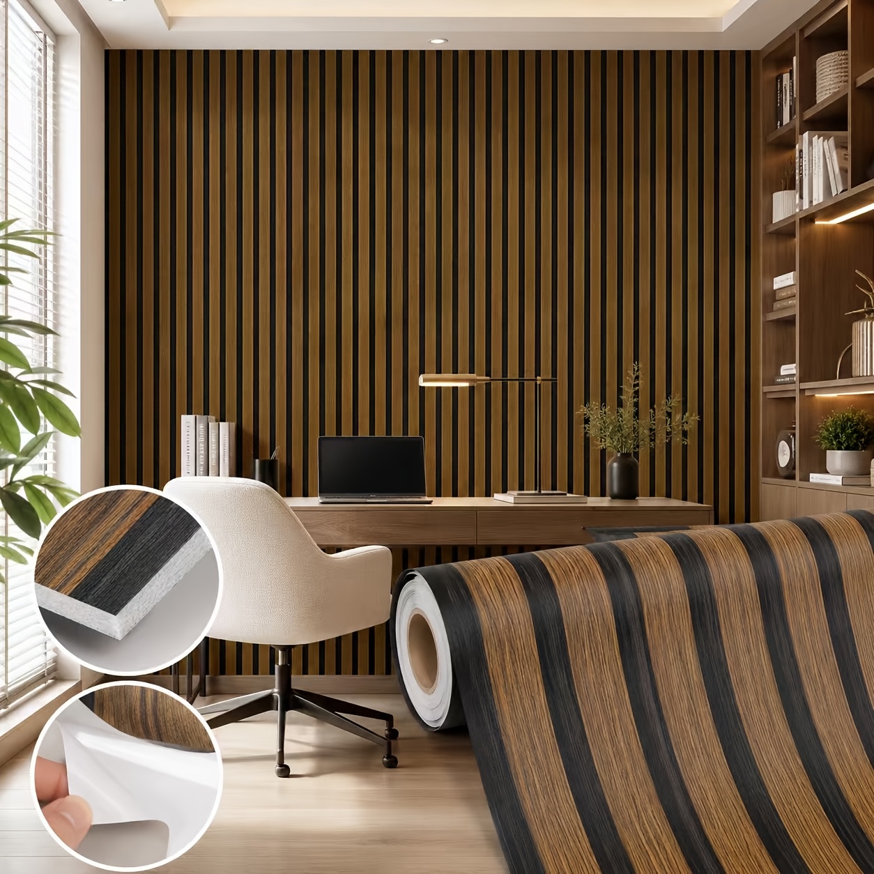 TEMU Brown Wood Slat Wallpaper Rustic Wood Wallpaper Peel And Stick Wood Contact Paper For Cabinets Removable Self-adhesive Wood Stripe Grating