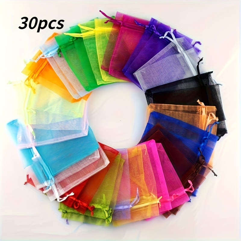 TEMU 30pcs Random Color Organza Gift Bags With Zipper Closure - Transparent Mesh Bags For Jewelry, Candy, Wedding Favors, Halloween And Christmas