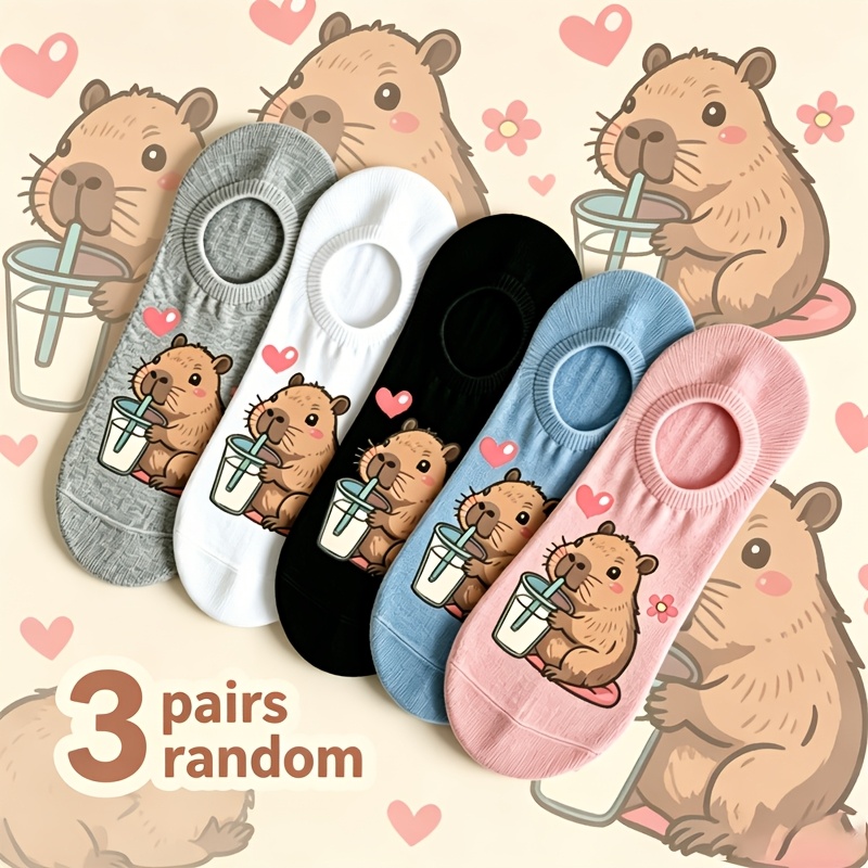 TEMU Random 3-pair Pack Of Women's -friendly Cartoon No-show Socks, Summer Lightweight Low-cut Socks That The Foot, Cute Japanese-style Socks,