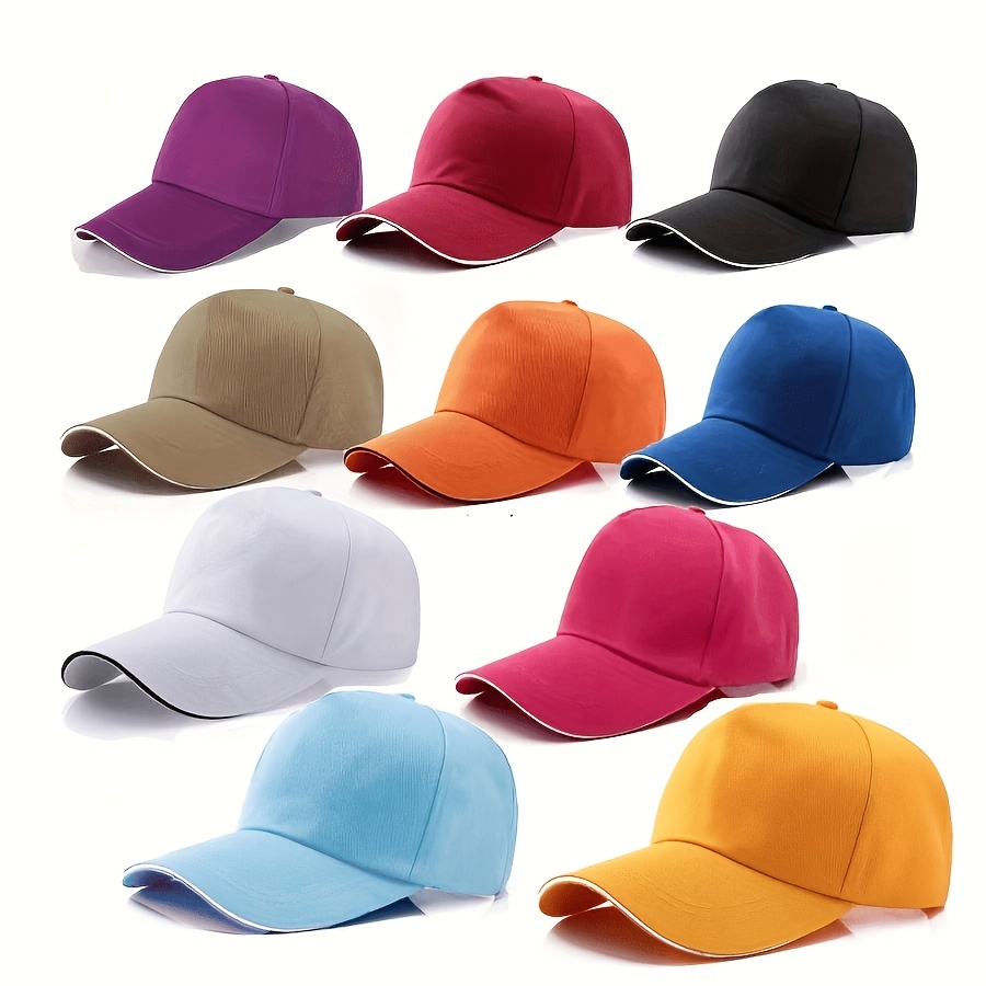 TEMU 10pcs Polyester Baseball Caps, Adjustable Closure, Breathable Sports Hats For Daily Wear & Outdoor Activities, Hand Washable - Father's Day Gift