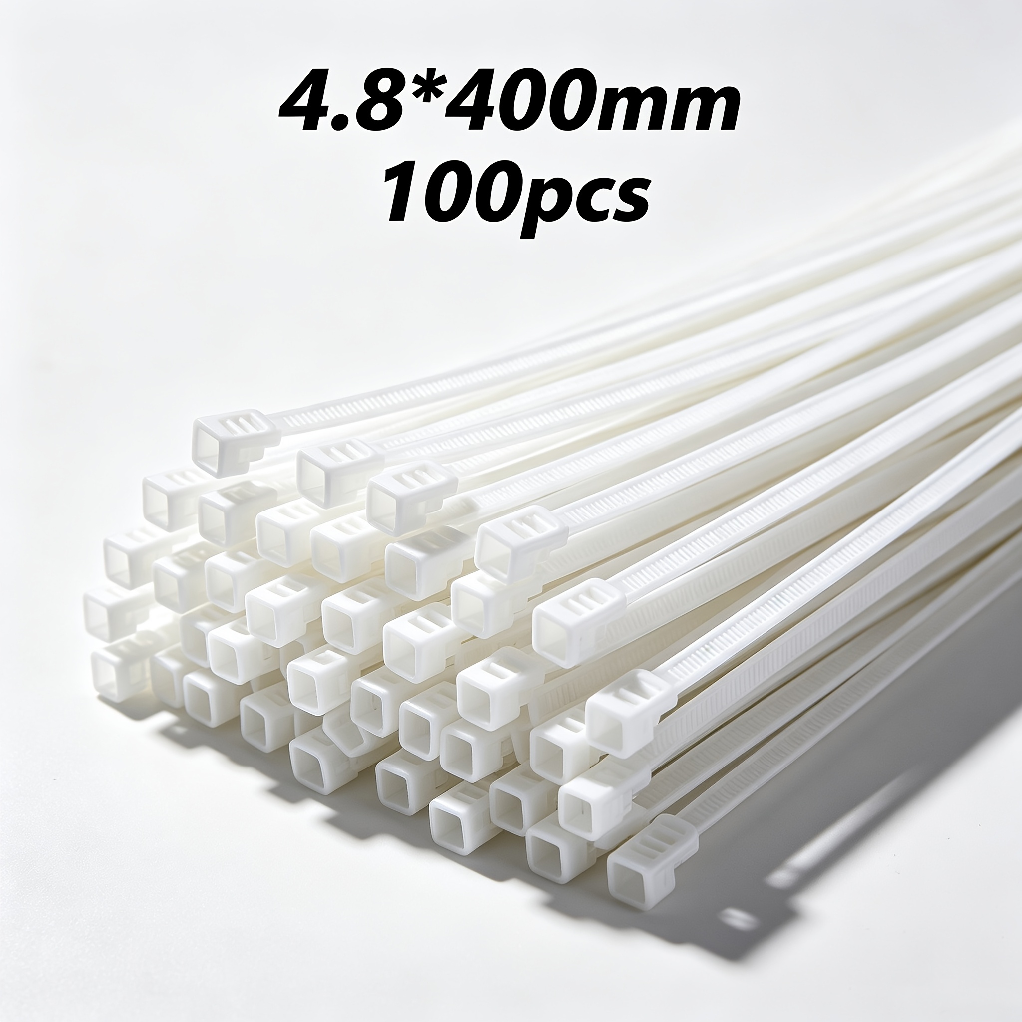 TEMU 4,8 x 400 mm selbstsichernde Kabelbinder aus Nylon, 100er-Pack | Schwarz und Weiß erhältlich, länger und breiter für stärkere Befestigung im
