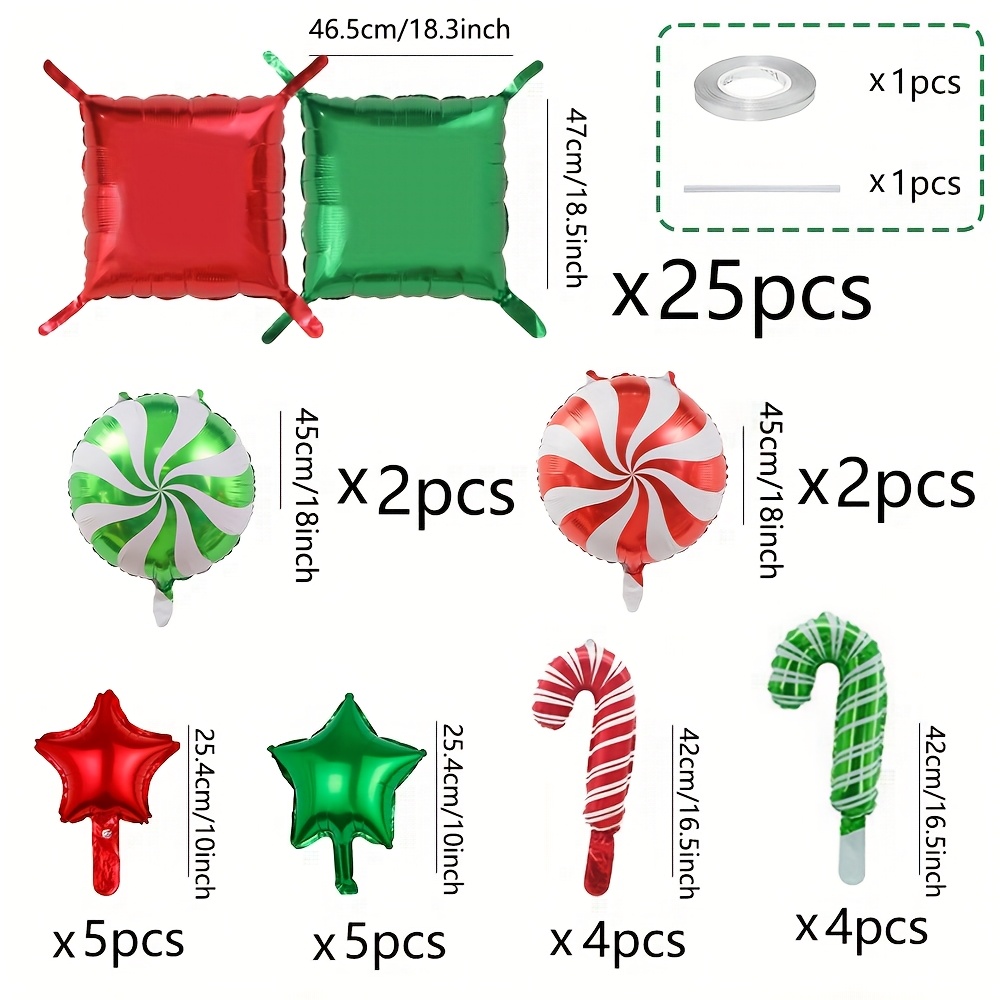 TEMU A Collection Of 49 Foil Balloons For Christmas, Featuring Red And Green Double-sided Square And Star Shapes, Along With 18-inch Windmill Banner