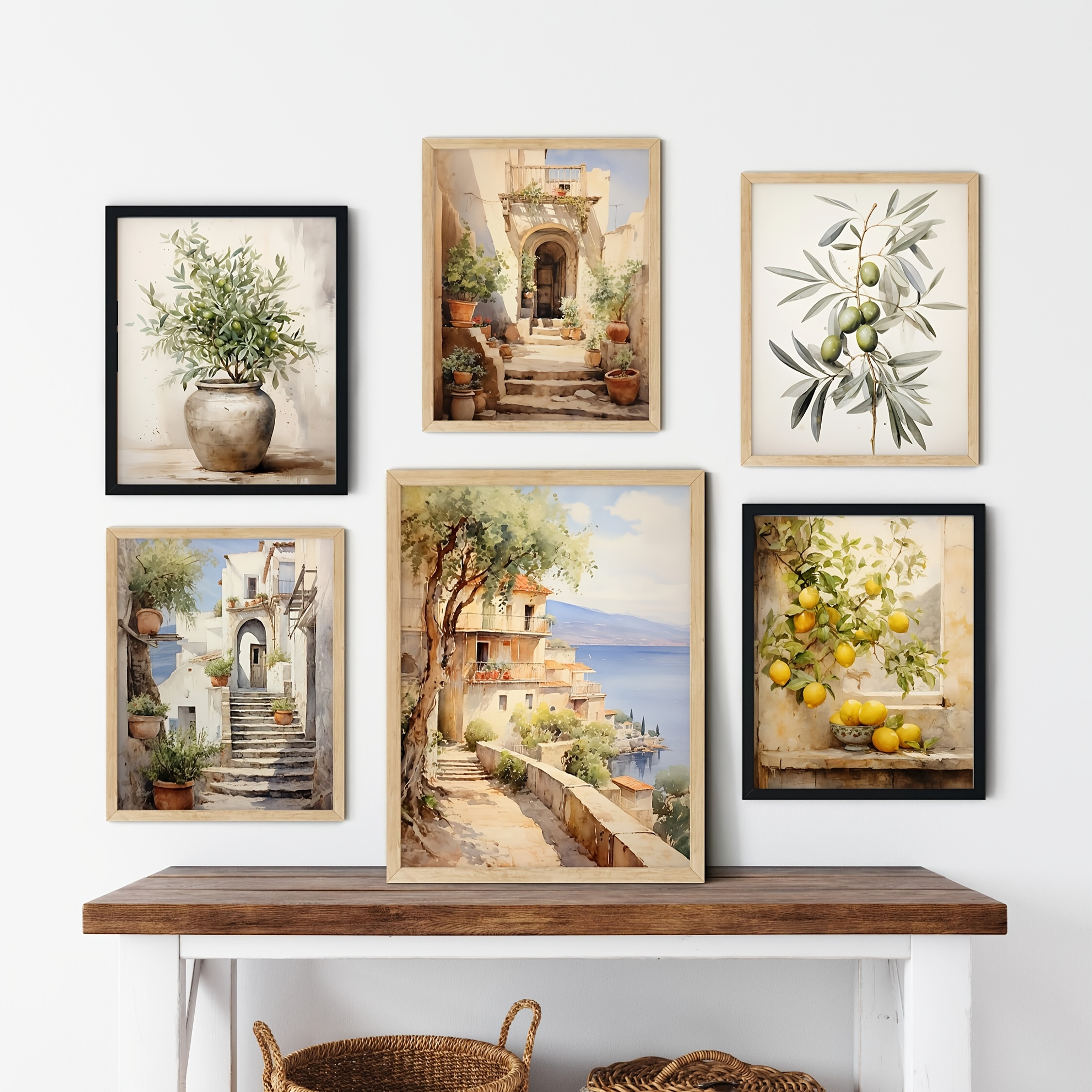 TEMU 6pcs Frameless Canvas Poster, Vintage Mediterranean Art, Lemon Olive Tree, Italian Landscape Art Poster Print, Wall Art Canvas Painting, Bedroom