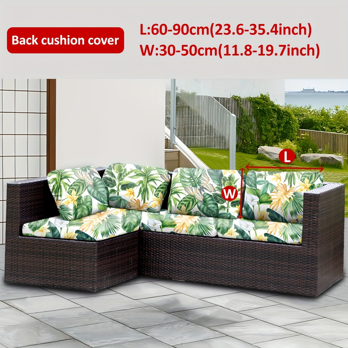 Image of Product: 1pc Outdoor Printed White With Green Leaves Sofa Cushion Cover, Suitable For Indoor/outdoor Sofa Seat Cushion Protection, Furniture Home Decor, Sofa Protector (, 145gsm)