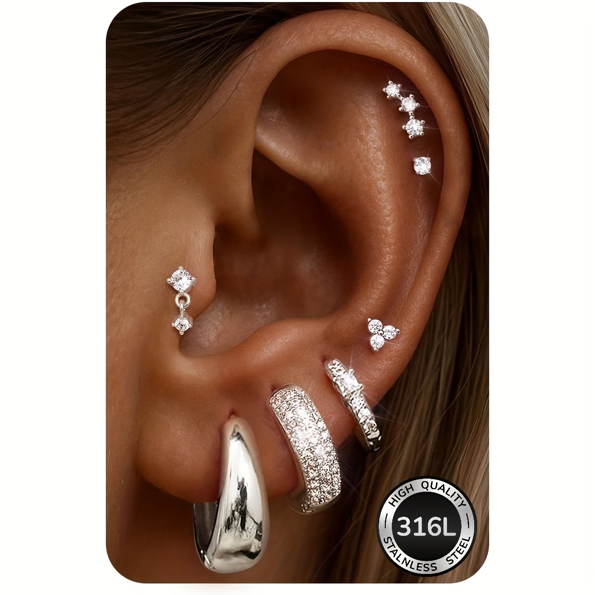2d Flat - 7pairs Hoop Earrings For Women Hypoallergenic 316l Surgical Steel Flat Back Earrings Small Huggie Earring Hoop Stud Earring Set For Multiple Ear Piercings