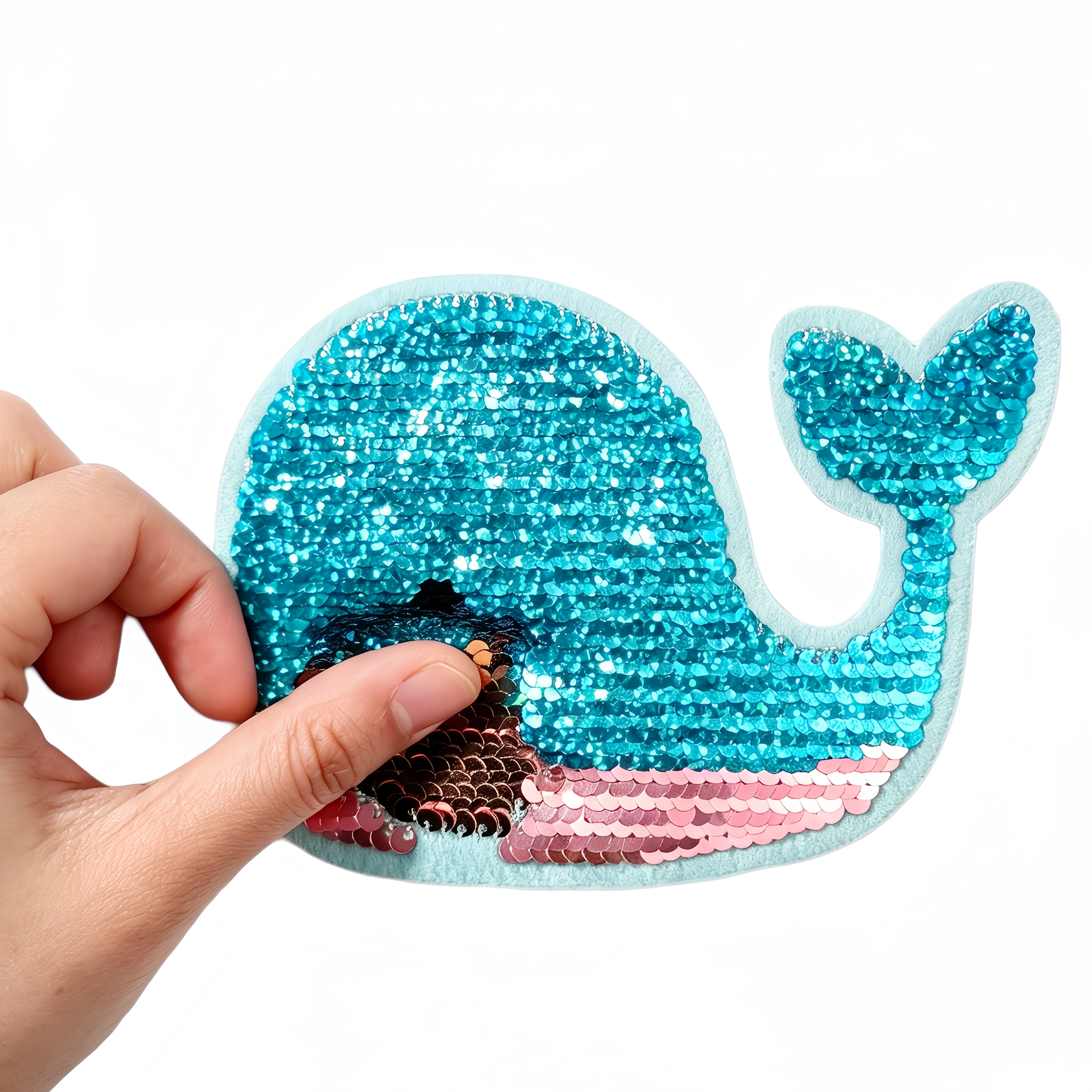 TEMU 1pc, Cartoon Whale Reversible Sequin Applique, Double Sided Color Changing Flip Patch, Portable Craft Decoration, Stylish Ornament For Clothing,