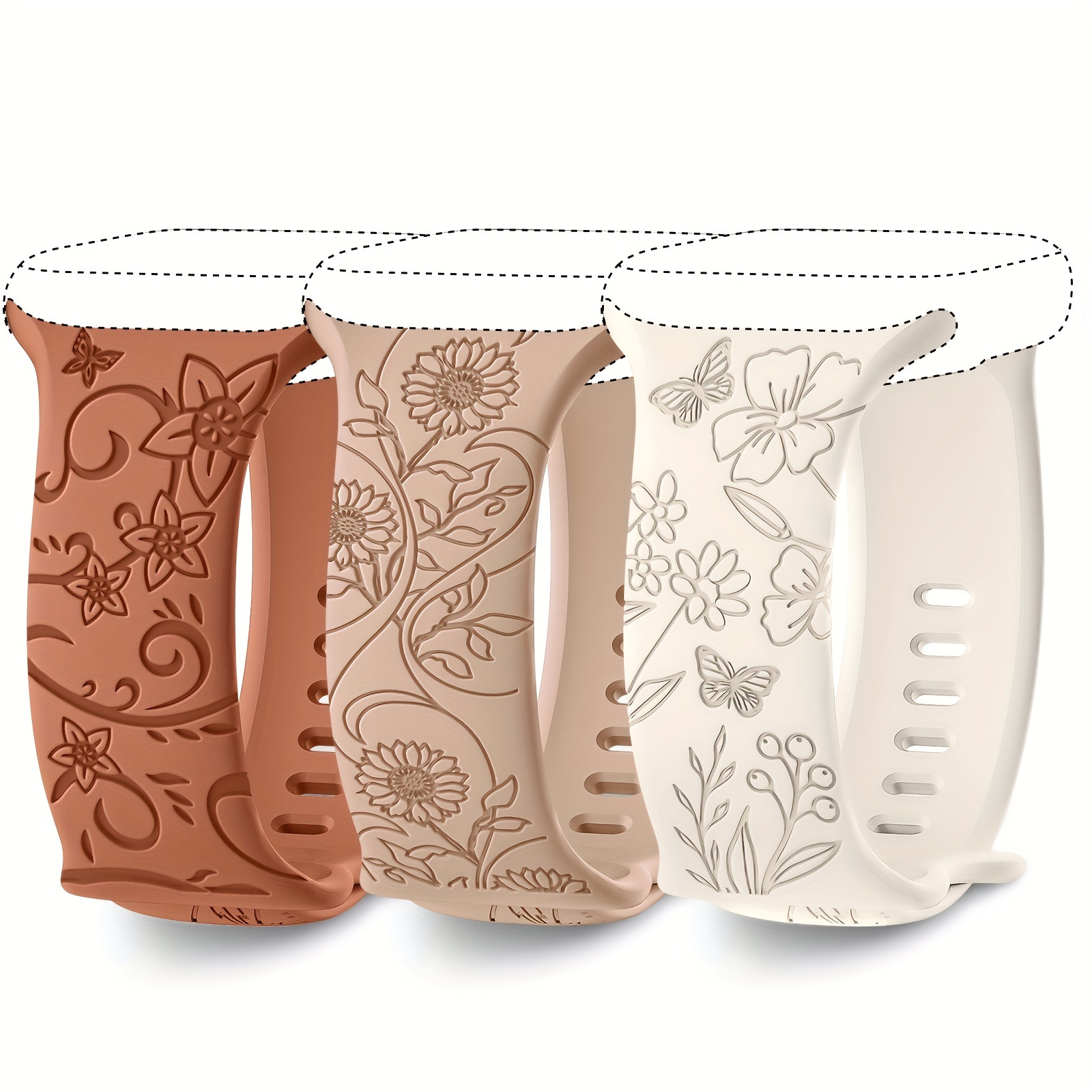 1pc/3pcs For IWatch Band Floral Engraved Bands Compatible With IWatch Band 40mm 41mm 38mm 42mm 44mm 45mm 49mm Women,Soft Silicone Cute Wildflowers Sport Laser Strap For IWatch Bands Series Ultra SE 8 6 5 4 3 2 1