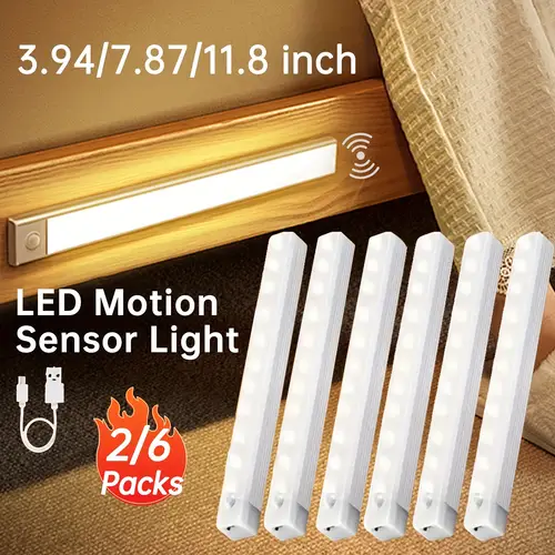 led motion sensor cabinet light under cabinet led light wireless usb rechargeable night light 3 94 7 87 11 81inch warm light dimmable magnetic under counter closet lighting for kitchen stairs desk wardrobe light strip 2 6 pack