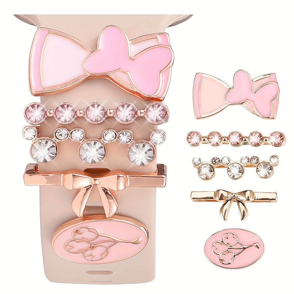 

Cute & Charms 4/5pcs Set For Iwatch Series - Silicone Band Decorations With Carousel, Mouse, Heart Bow Accents