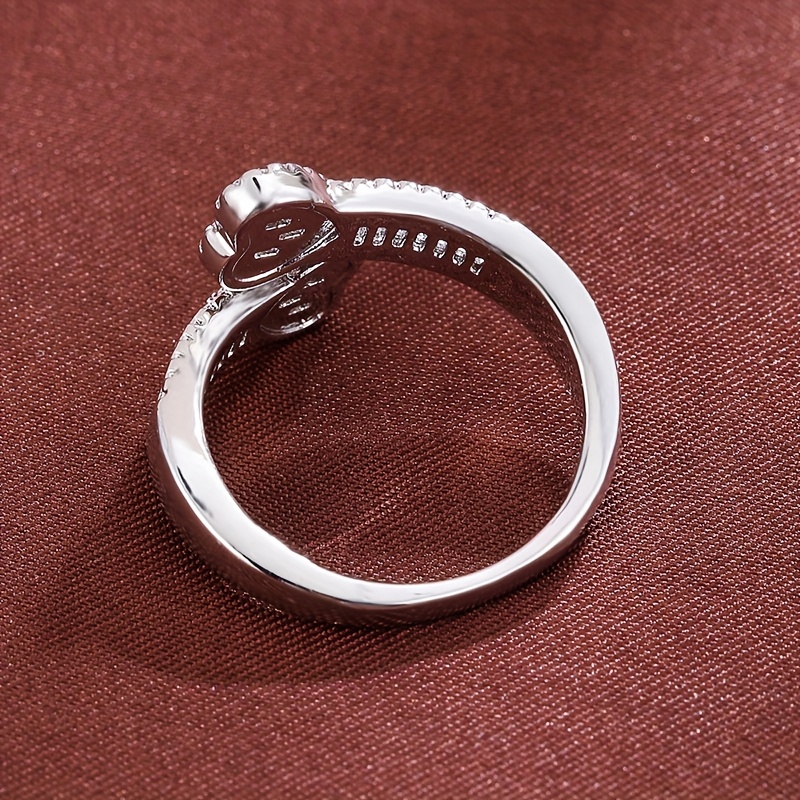 Adjustable Geometric Open Heart Ring with Zirconia Stones Golden Plated