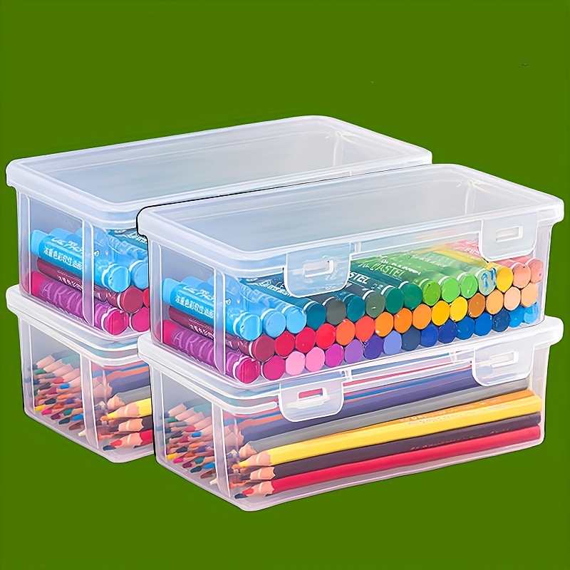 

4pcs Large-capacity Pencil Box, Transparent Crayon Storage Empty Box-colored Lead Plastic Cover Stationery Organizer Watercolor Marker Storage Box