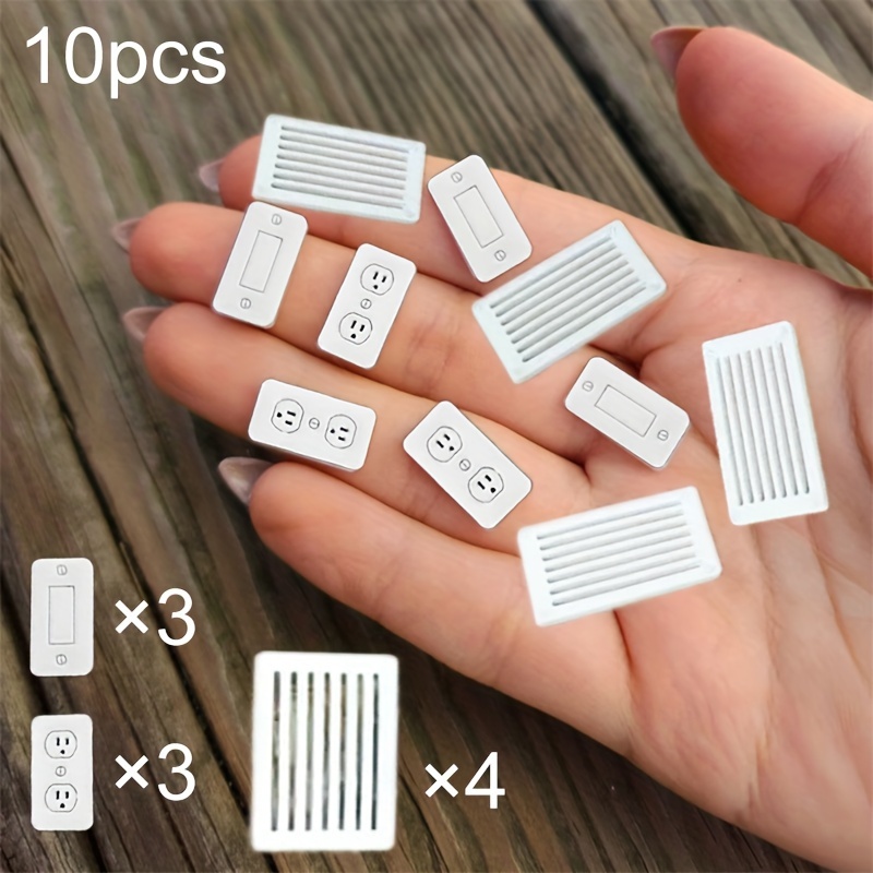 10pcs Miniature Power Outlets Light Switches And Ventilation Grilles For Doll Decor, Dollhouse