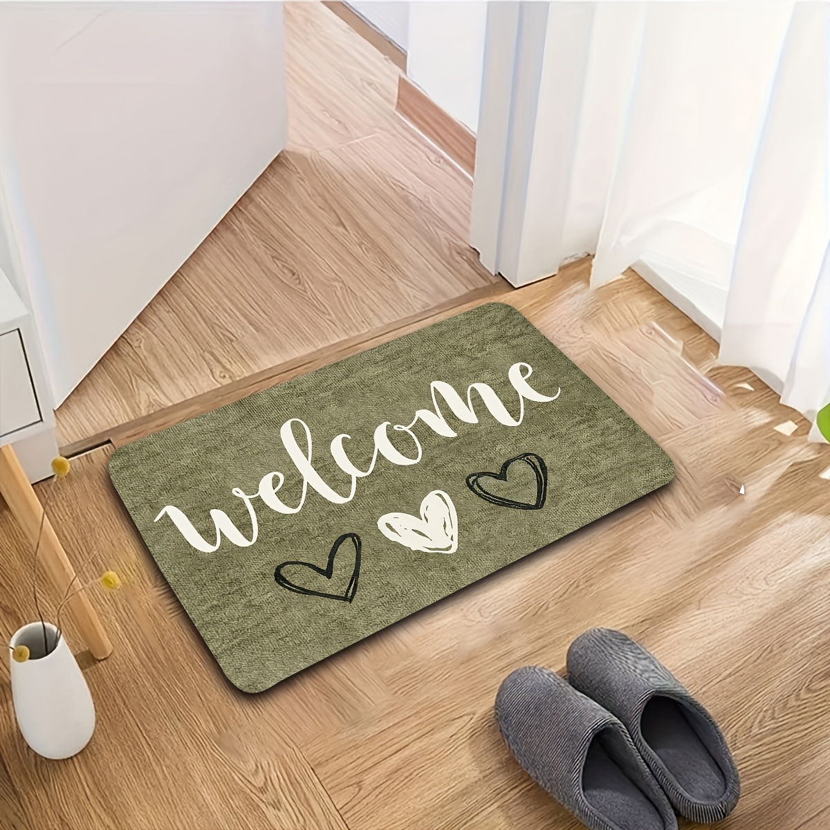 TEMU 1 tapis de porte minimaliste et élégant | Lettrage de avec tapis de porte à trois imprimés de cœurs, adapté aux chambres, cuisines, restaurants,