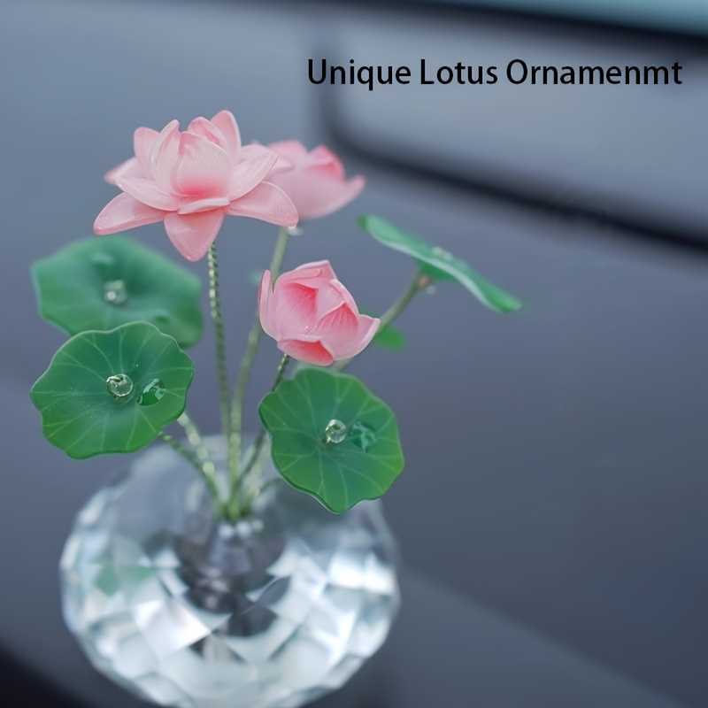 

Handcrafted Visually Appealing, Elegant Handcrafted Glass For Lotus Flower Ornament With And Green Leaves - Decor For Car, Home, Room, Or Hotel