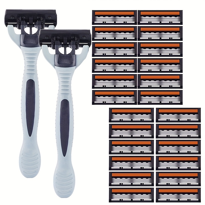 Men's 3-layer Manual Shaver Set With Anti-slip Handle And Multiple Replacement - Perfect For Trimming Beards And Facial Hair, Set | Stylish Shaver Design | Durable Shaver Set, Beard Grooming Set