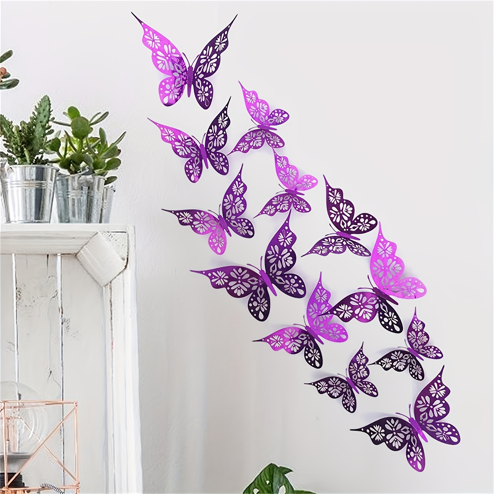 

12pcs Deco Butterfly Wall Stickers - Hollow Design Paper Wall Decals For Home & Office Decor, Ideal For Gifts & Parties