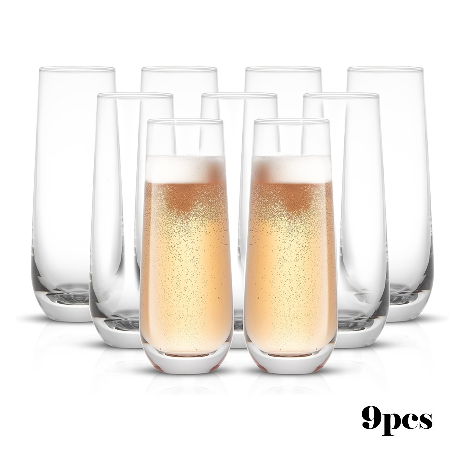 Image of Local Warehouse, 9/18pcs Glass Flutes, 300ml/10oz Rose Glasses, Wine Glasses, Suitable For Prosecco, , Perfect For Weddings And Parties