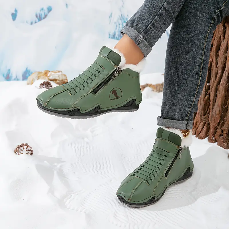 womens winter ankle short boots with plush lining warm zipper lace up closure round toe flat sole multi color options red blue white pink green washable synthetic cover casual boots for wear light outdoor activities winter boots for women elegant classy boots with heels wide width boots for women winter boots for women high quality snow boots shoes for women Product details 10