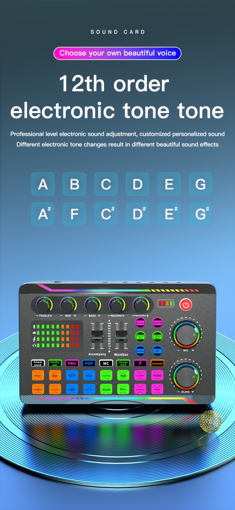 Audiomixer, Live geluidskaart en audio-interface met DJ Mixer Effecten en Voice Changer,Podcast Production Studio