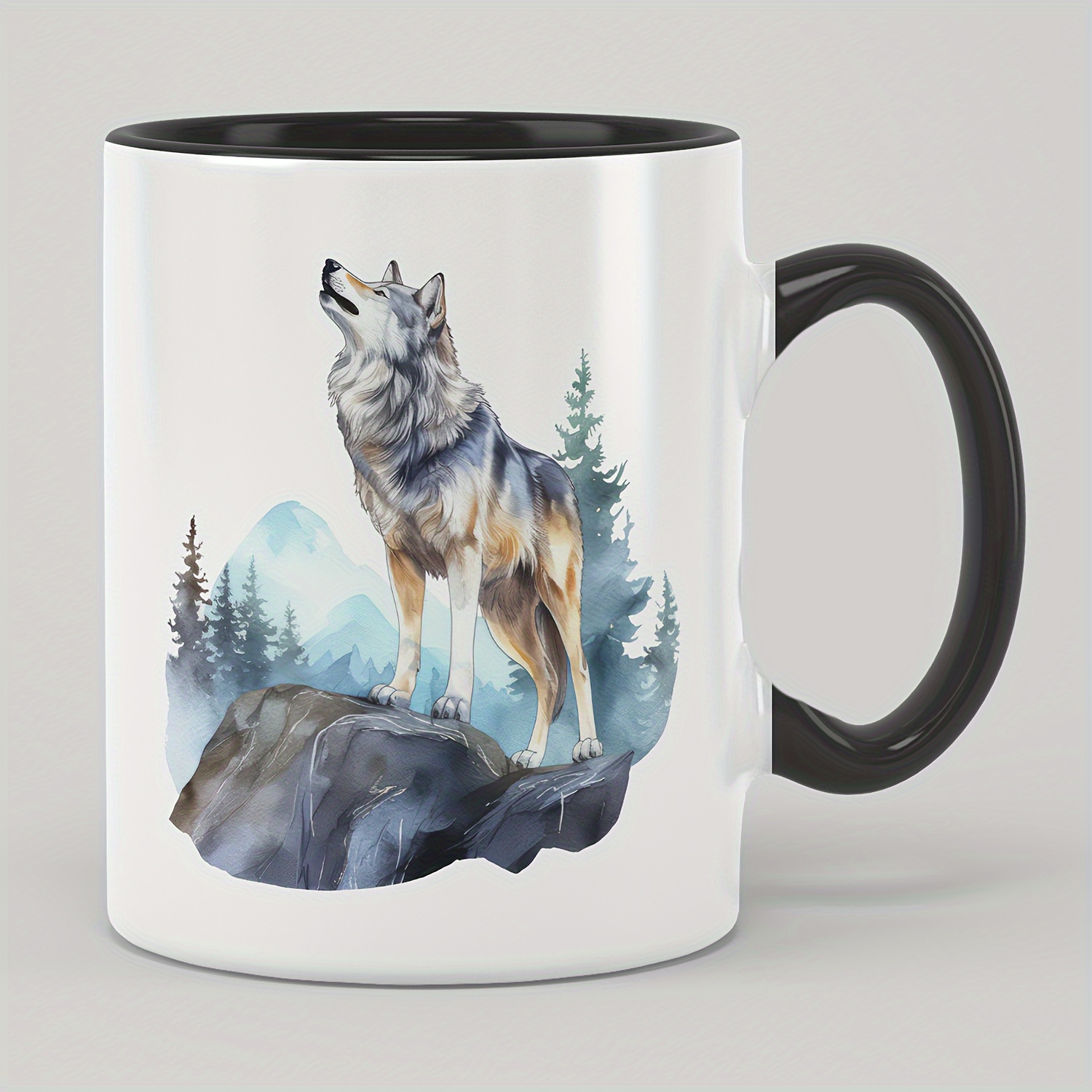 

1pc, 11oz, 330ml Creative Gift Whistling Wolf Figure Ceramic Mug, Coffee Mug, Water Cup, Humorous, Funny, Cute Mug, For Friends, For Parents, For Son, For Daughter, Holiday Gift, For Cafe